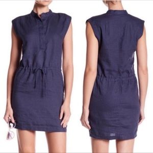 James Perse Navy Blue Linen shirt dress tunic cinch waist M